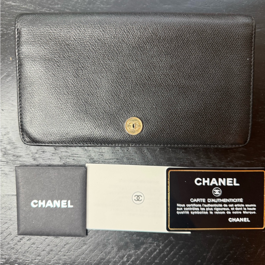 Chanel Black Wallet With Gold Accent
